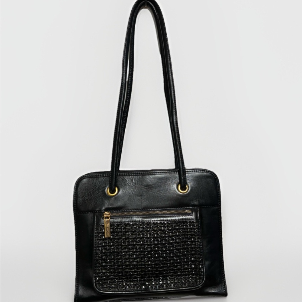 Vintage Jones, New York, black faux leather double handle shoulder bag